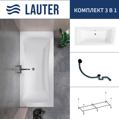 Ванна акриловая Lauter Belgravia 170x75 / 21110170 (с каркасом и сифоном 21Y31001 матовый черный)