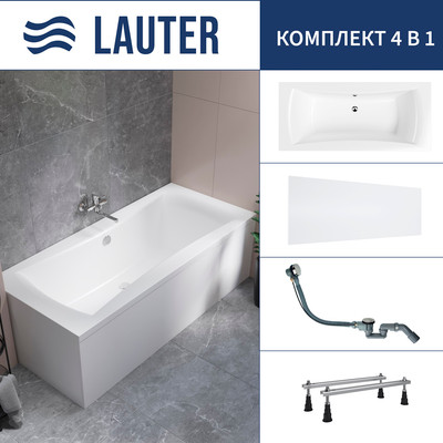 Ванна акриловая Lauter Belgravia 170x75 / 21110170 (с ножками, лицевым экраном и сифоном 21Y32000 хром)