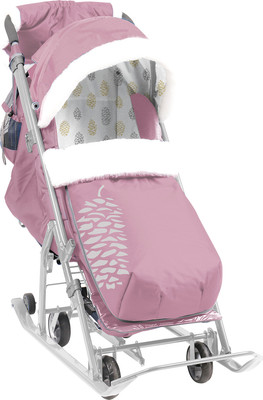 Санки-коляска Ника Детям 7-5К (пыльно-розовый/шишка/серый каркас)