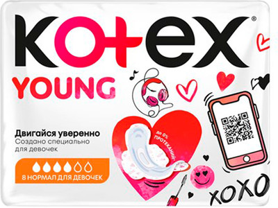 Прокладки гигиенические Kotex Янг Нормал для девочек (8шт)