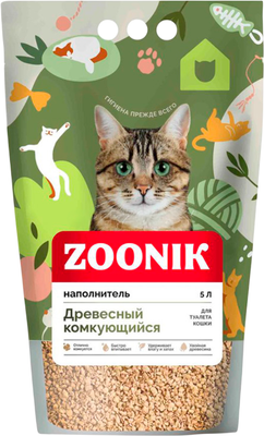 Наполнитель для туалета ZOONIK Древесный комкующийся / 06235-Н (5л)