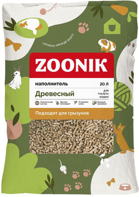 Наполнитель для туалета ZOONIK Древесный / 06238 (20л)