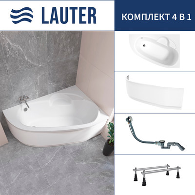 Ванна акриловая Lauter Valencia 150x100 / 2102150R (с ножками, лицевым экраном и сифоном 21Y32000 хром)