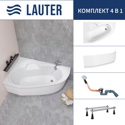 Ванна акриловая Lauter Valencia 150x100 / 2102150L (с ножками, лицевым экраном и сифоном 21Y11020 хром)