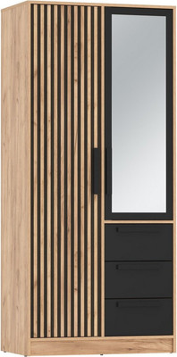 Шкаф Олмеко Вегас 2-х дверный с зеркалом 83.09 (дуб золотой/черный/белый)