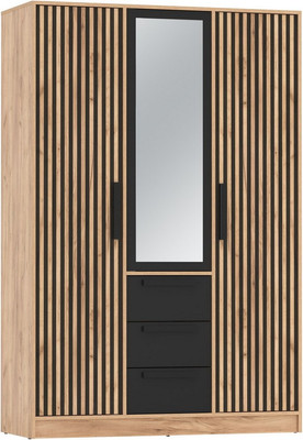 Шкаф Олмеко Вегас 3-х дверный с зеркалом 83.08  (дуб золотой/черный/белый)