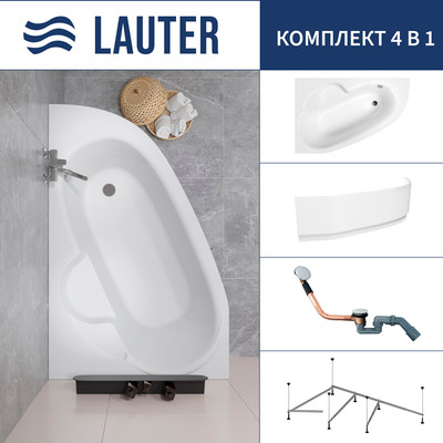 Ванна акриловая Lauter Valencia 150x100 / 2102150L (с каркасом, лицевым экраном и сифоном 21Y11030 хром)