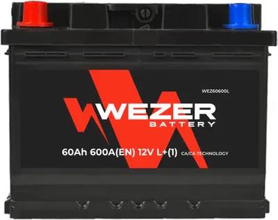 Автомобильный аккумулятор Wezer 600A L+ (60 А/ч)
