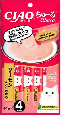 Лакомство для кошек Inaba Чао-Чуру курица с лососем (4x14г)