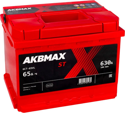 Автомобильный аккумулятор AKBMAX ST 65L 630A