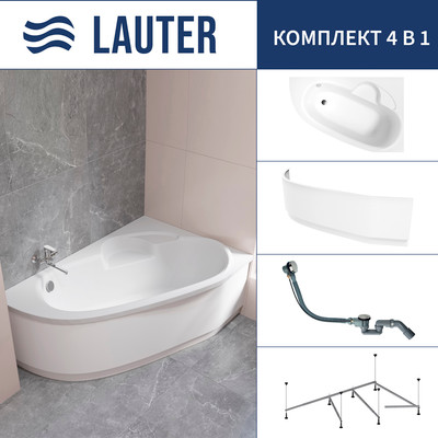 Ванна акриловая Lauter Valencia 170x110 / 2102170R (с каркасом, лицевым экраном и сифоном 21Y32000 хром)