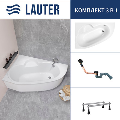 Ванна акриловая Lauter Valencia 170x110 / 2102170L (с ножками и сифоном 21Y11021 матовый черный)