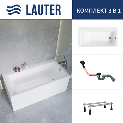 Ванна акриловая Lauter Seraphina 170x80 / 2112170R (с ножками и сифоном 21Y11021 матовый черный)