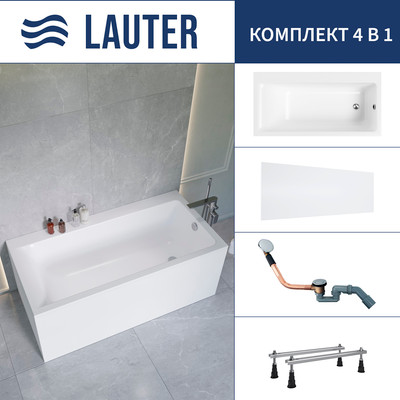 Ванна акриловая Lauter Seraphina 170x80 / 2112170R (с ножками, лицевым экраном и сифоном 21Y11020 хром)