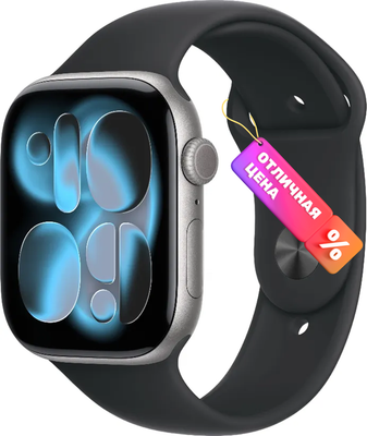 Умные часы Apple Watch Series 11 GPS 46mm / MEV44 (космический серый/черный спортивный ремешок M/L)