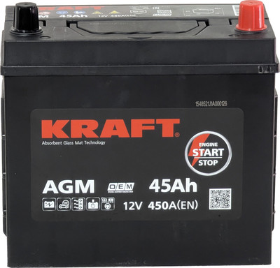 Автомобильный аккумулятор KrafT AGM Asia 45 JR 450A / LPG12-45 (45 А/ч)
