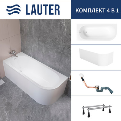 Ванна акриловая Lauter Monaco 170x72.5 / 2113170L (с ножками, лицевым экраном и сифоном 21Y11022 белый)