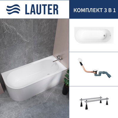 Ванна акриловая Lauter Monaco 170x72.5 / 2113170R (с ножками и сифоном 21Y11022 белый)