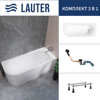 Ванна акриловая Lauter Monaco 170x72.5 / 2113170R (с ножками и сифоном 21Y11021 матовый черный)