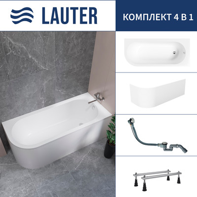 Ванна акриловая Lauter Monaco 170x72.5 / 2113170R (с ножками, лицевым экраном и сифоном 21Y32000 хром)