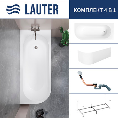 Ванна акриловая Lauter Monaco 170x72.5 / 2113170R (с каркасом, лицевым экраном и сифоном 21Y11030 хром)