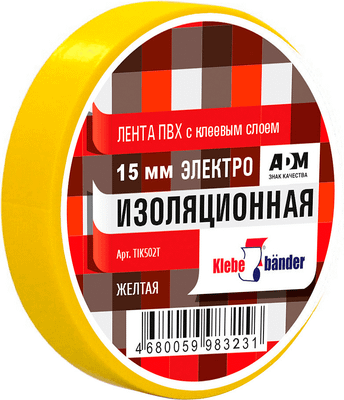Изолента Klebebander ПВХ 15ммx20м / TIK502T (желтый)