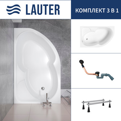 Ванна акриловая Lauter Geneva 170x105 / 2103170L (с ножками и сифоном 21Y11021 матовый черный)