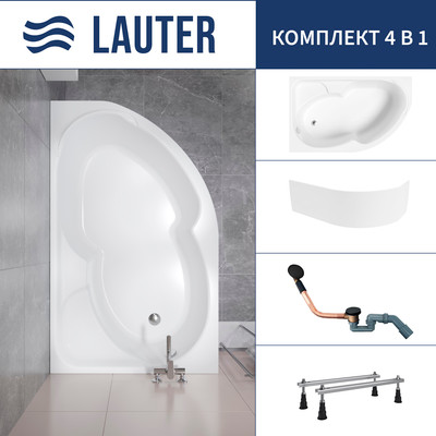 Ванна акриловая Lauter Geneva 170x105 / 2103170L (с ножками, лицевым экраном и сифоном 21Y11021 матовый черный)