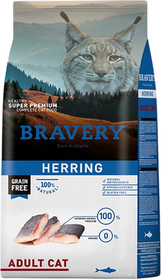 Сухой корм для кошек BRAVERY Монопротеиновый беззерновой с сельдью (7кг)