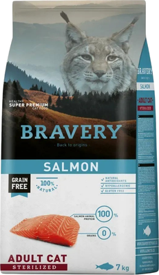 Сухой корм для кошек BRAVERY Монопротеиновый беззерновой для стерилизованных с лососем (7кг)