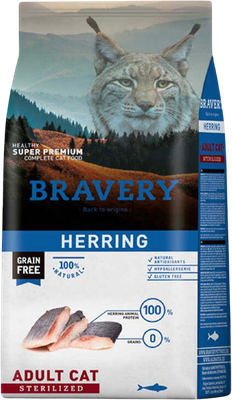 Сухой корм для кошек BRAVERY Монопротеиновый беззерновой для стерилизованных с сельдью (7кг)