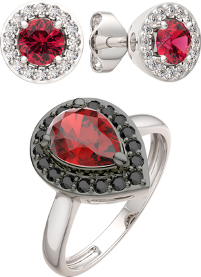 Комплект ювелирных украшений из серебра ZORKA Серьги 0310336, кольцо 02S5049 р.17