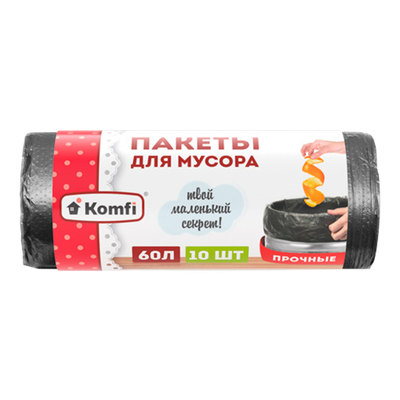 Пакеты для мусора Komfi ПНД 60л (10шт, черный)