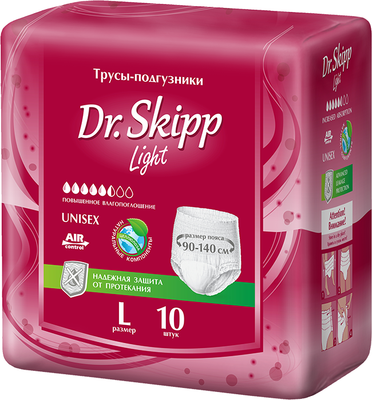 Трусы впитывающие для взрослых Dr.Skipp Light L3 пояс 90-140см (10шт)
