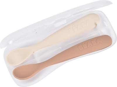 Набор столовых ложек для кормления Beaba Set Of 2 1st Age Silic Spoons + Box 913599 (бежевый/коричневый)