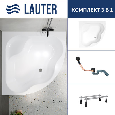 Ванна акриловая Lauter Majestica 150x150 / 21040150 (с ножками и сифоном 21Y11021 матовый черный)