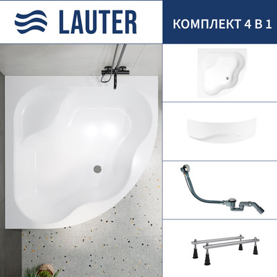 Ванна акриловая Lauter Majestica 150x150 / 21040150 (с ножками, лицевым экраном и сифоном 21Y32000 хром)