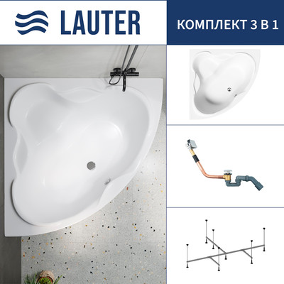 Ванна акриловая Lauter Riviera 140x140 / 21050140 (с каркасом и сифоном 21Y11010 хром)