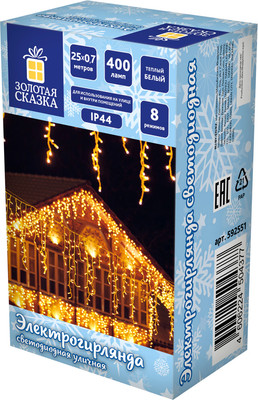 Светодиодная бахрома Золотая сказка 592551 (25х0.7м, теплый белый)