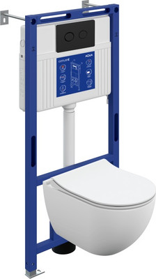 Унитаз подвесной с инсталляцией Cersanit Brasko Smart DPL EO Slim + Aqua 50 Prime P / 69321 (с кнопкой Accento Circle черный матовый)