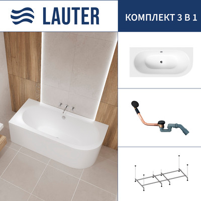Ванна акриловая Lauter Bliss 150 L / 21201051L (с каркасом и сифоном 21Y11021 матовый черный)