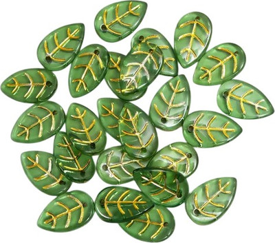 Набор бусин декоративных Арт Узор Зеленый лист с золотыми прожилками / 5274271 (25шт)