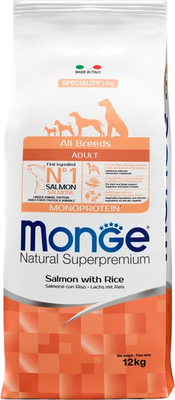 Сухой корм для собак Monge Speciality Line Monoprotein Adult с лососем и рисом (12кг)