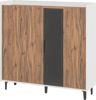 Шкаф с витриной ELVA Эссен NEM04T-3D1V-1360/400/1310 (31) (белый матовый/дуб элисон)