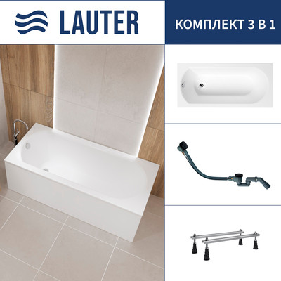 Ванна акриловая Lauter Haven 170 / 21202007 (с ножками и сифоном 21Y32001 матовый черный)