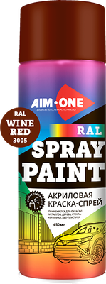 Краска автомобильная AIM-ONE Акриловая RAL-3005 (450мл, винный/красный)