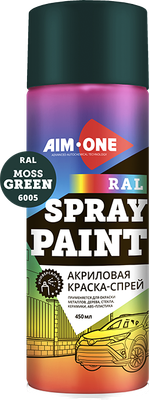 Краска автомобильная AIM-ONE Акриловая RAL-6005 (450мл, зеленый мох)