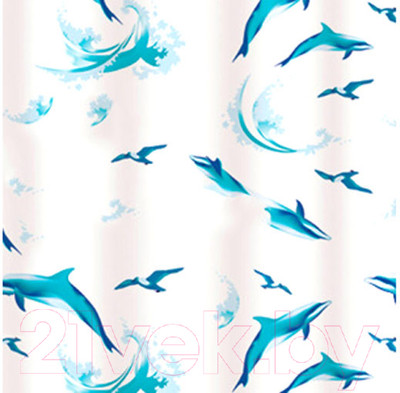 Шторка-занавеска для ванны V-line Дельфины 180x180 (белый)