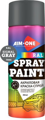 Краска автомобильная AIM-ONE Акриловая RAL-7004 (450мл, сигнальный/серый)