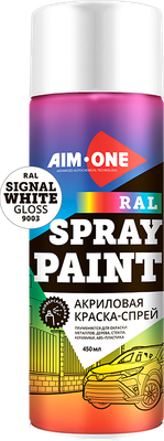 Краска автомобильная AIM-ONE Акриловая RAL-9003LG (600мл, сигнальный/белый глянец)